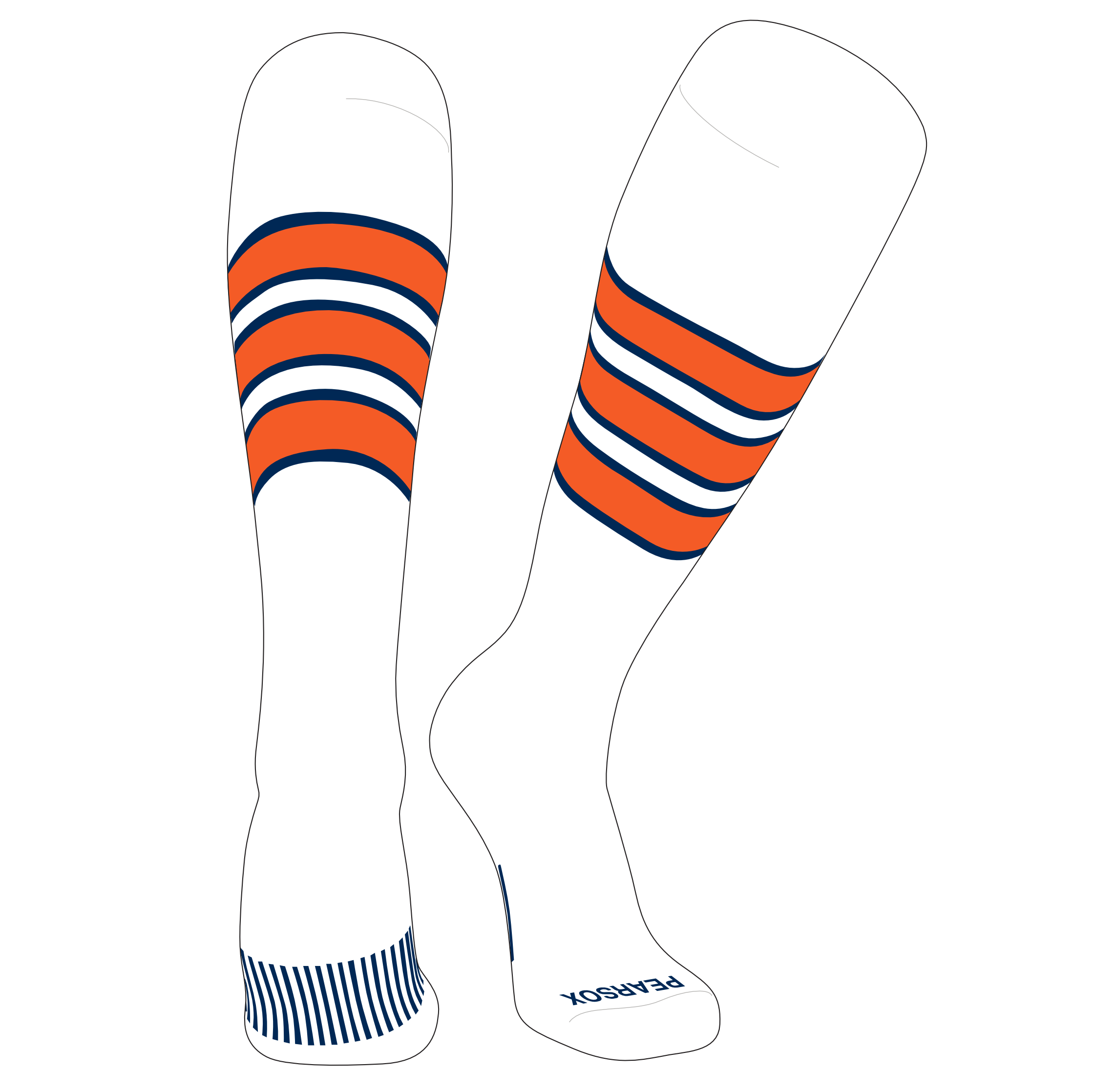 TCK Elite Baseball Knee High Stirrup Socks (F, 7in) Navy, Orange, White